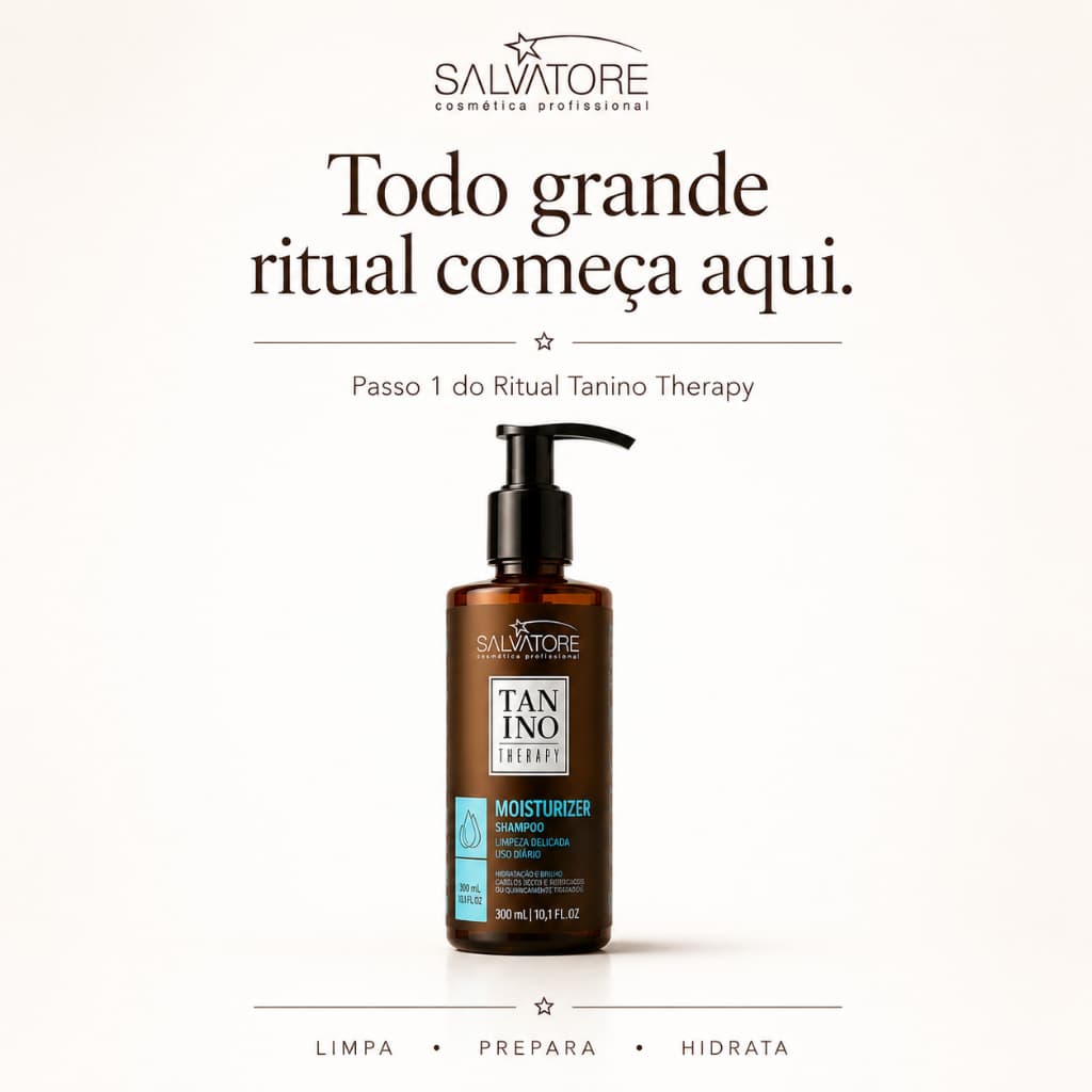 Shampoo Salvatore Tanino Therapy Moisturizer 300ml Passo 1 do Ritual Profissional para Cabelos Secos e Danificados