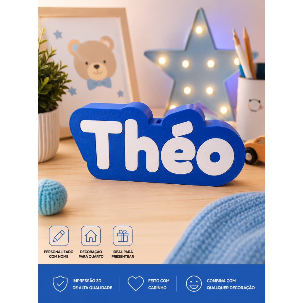 Cofre Personalizado com Nome 3D Cofrinho Infantil Educativo Presente Criativo Menino e Menina