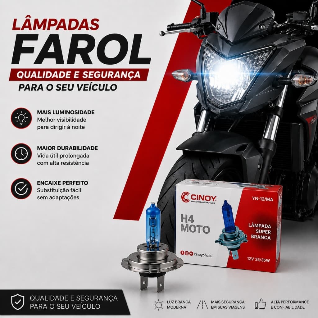 Lâmpada Moto H4 Super Branca 6000K 35W Efeito Xenon Cinoy Honda CG
