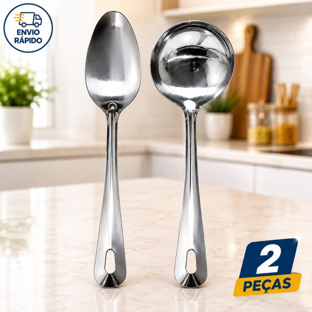 Concha E Colher De Arroz Em Aço Inox Kit 2 Peças Colher De Servir Concha Cozinha Resistente 23 E 25cm