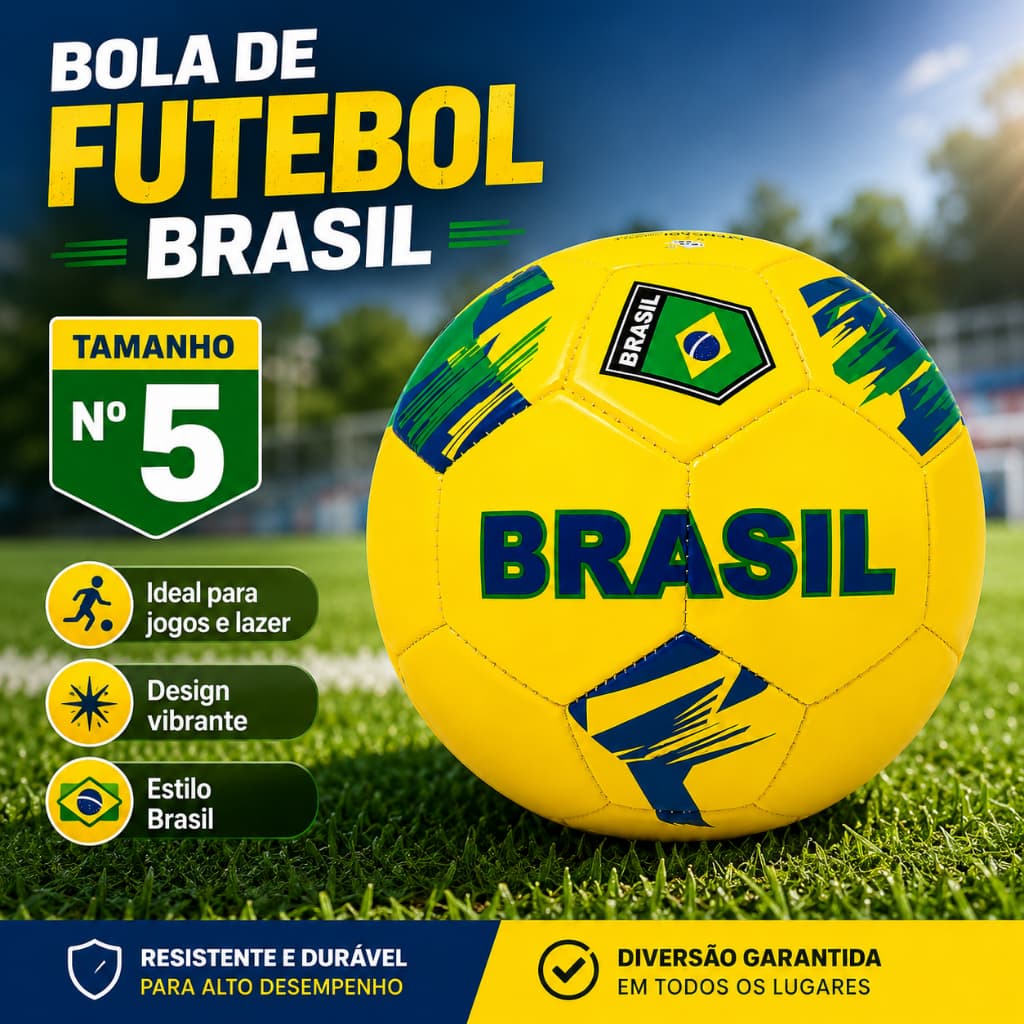 Bola de Futebol Brasil Número 5 Costurada Resistente para Campo Quadra Treino Lazer Recreação Presente Esportivo Infanti