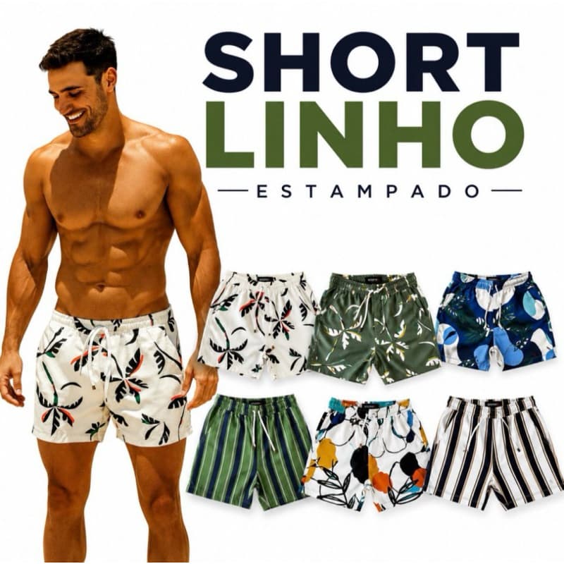 Short linho Masculino - Estampado - Alta Qualidade