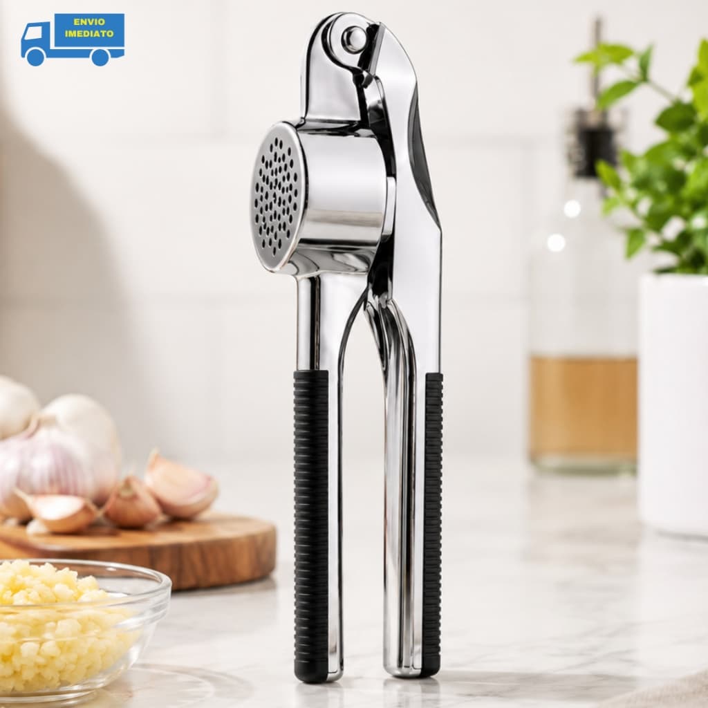 Espremedor Triturador de Alho Manual em Aço Inox Premium Uso Doméstico e Profissional