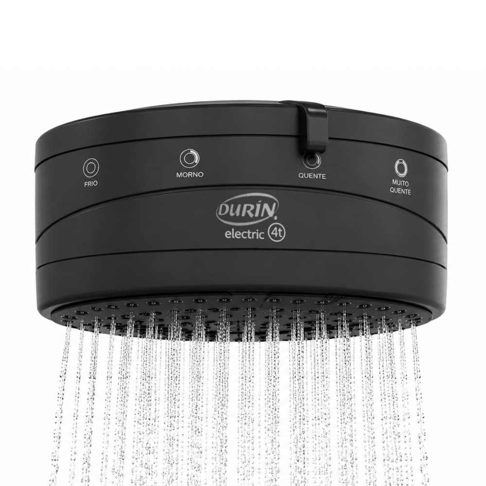 Ducha Chuveiro Elétrico Para Banho 4 Temperaturas 4500W / 5500W / 6800W - 220V / 127V Preto Durín