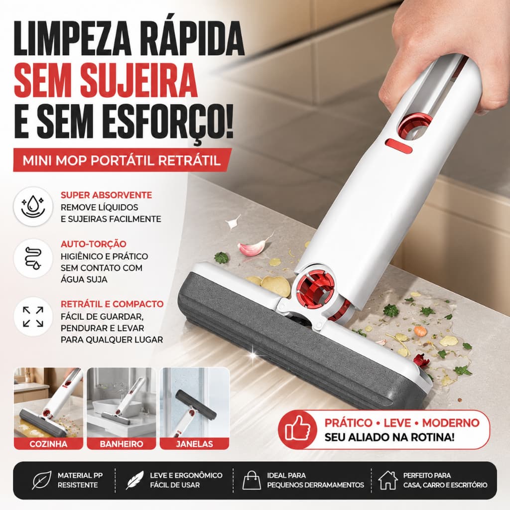 Mini Rodo Esfregão Absorvente Portátil Multifuncional Limpa pia - janela - fogão - espelho