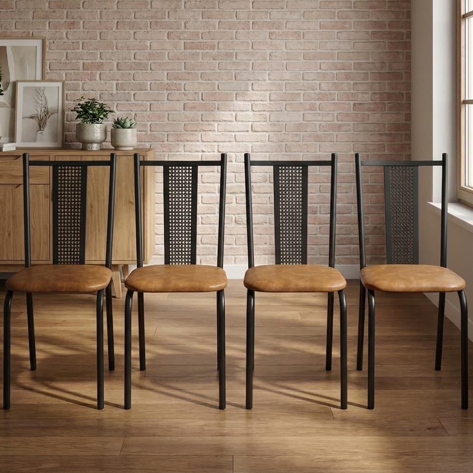 Kit 4 Cadeira Jantar Resistente Assento Esfortado Confortável Design Moderno Para Cozinha