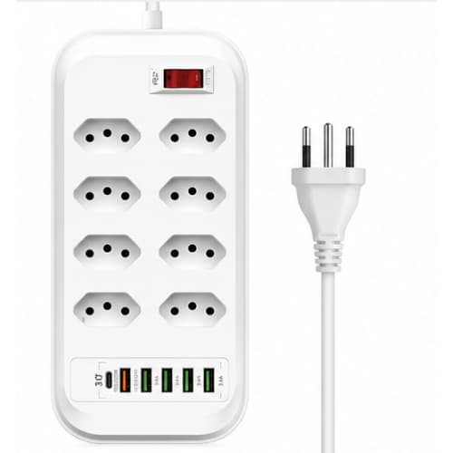 Filtro de Linha / Extensão Elétrica 8Tomadas+5USB+1Tipoc – Bivolt Com Interruptor ON/OFF