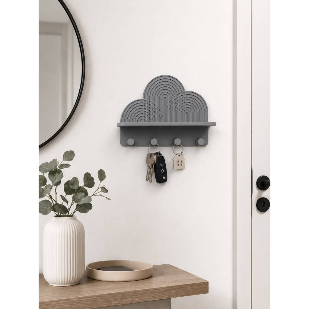 Porta Chaves Decorativo de Parede com Prateleira 4 Ganchos e suporte