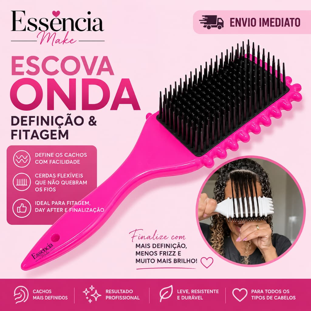 Escova Onda para Cachos Essência Make – Escova para Fitagem, Definição de Cachos e Day After | Cerdas Flexíveis