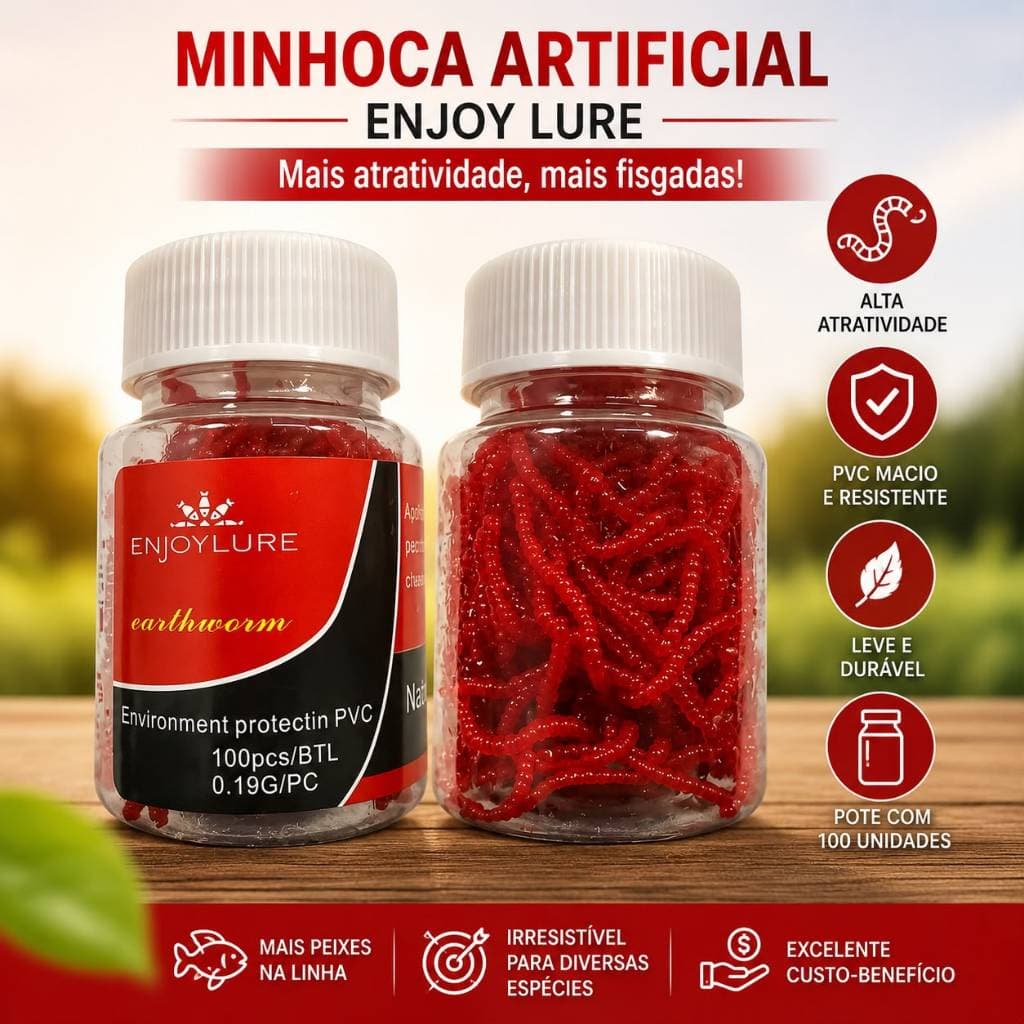 Minhoca Artificial Silicone para Pesca com Aroma e Óleo Natural – Isca Artificial Vermelha – Kit 20, 50 ou 100 Unidades