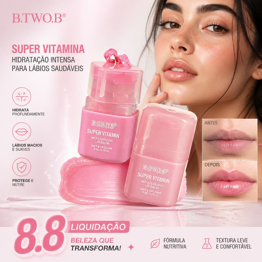 B.TWO.B Lip Balm Hidratante com Vitaminas Reparador Labial Anti Ressecamento Nutrição Intensa 8,5g