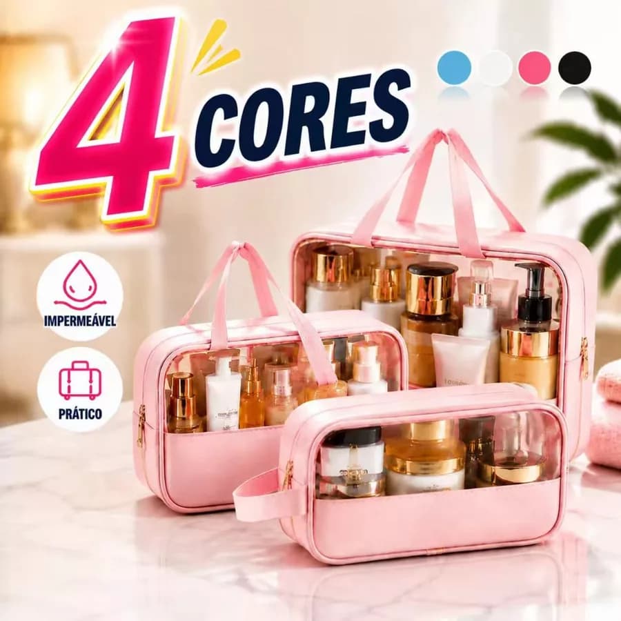 Conjunto De Três Peças: Bolsa De Maquiagem Transparente E Minimalista Com Costura Em Patchwork, Bolsa De Higiene Pessoal