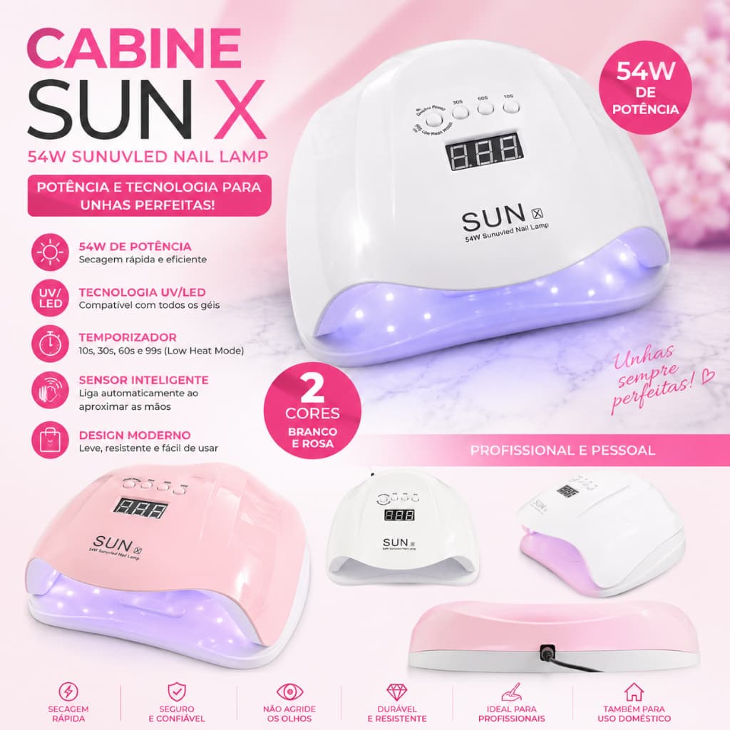 Cabine Sun X 54W 36 Led/Uv Secagem Rápida Unha Gel Acrigel Polygel