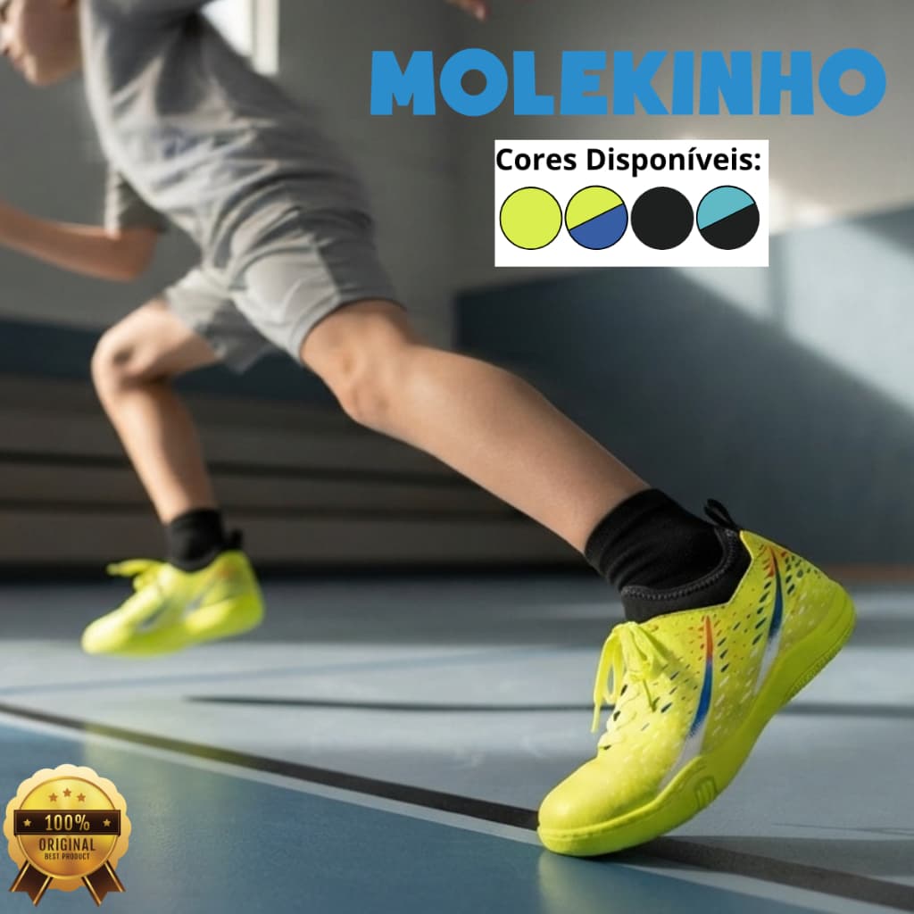Chuteira Molekinho Meninos Society Futsal Resistente Indoor Antiderrapante Futebol Juvenil Original