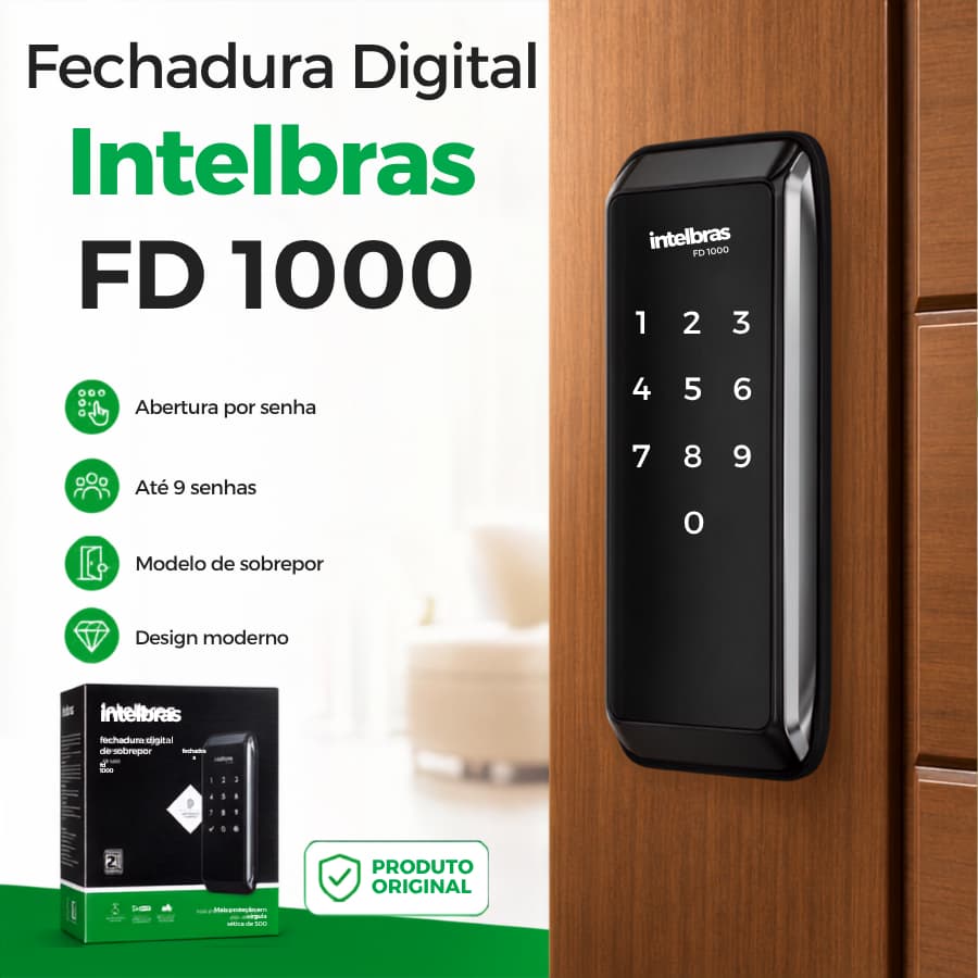 Fechadura Digital Intelbras Touch Senha Inteligente Eletrônica Smart FD 1000 Alta Qualidade