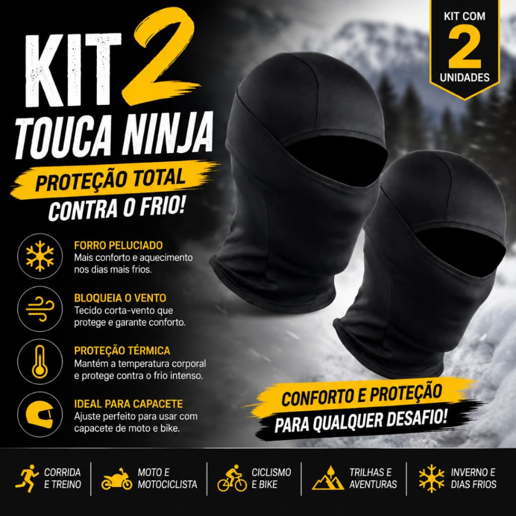 Kit 2 Toucas Ninja Balaclava Térmica Peluciada Moto Frio Inverno Unissex