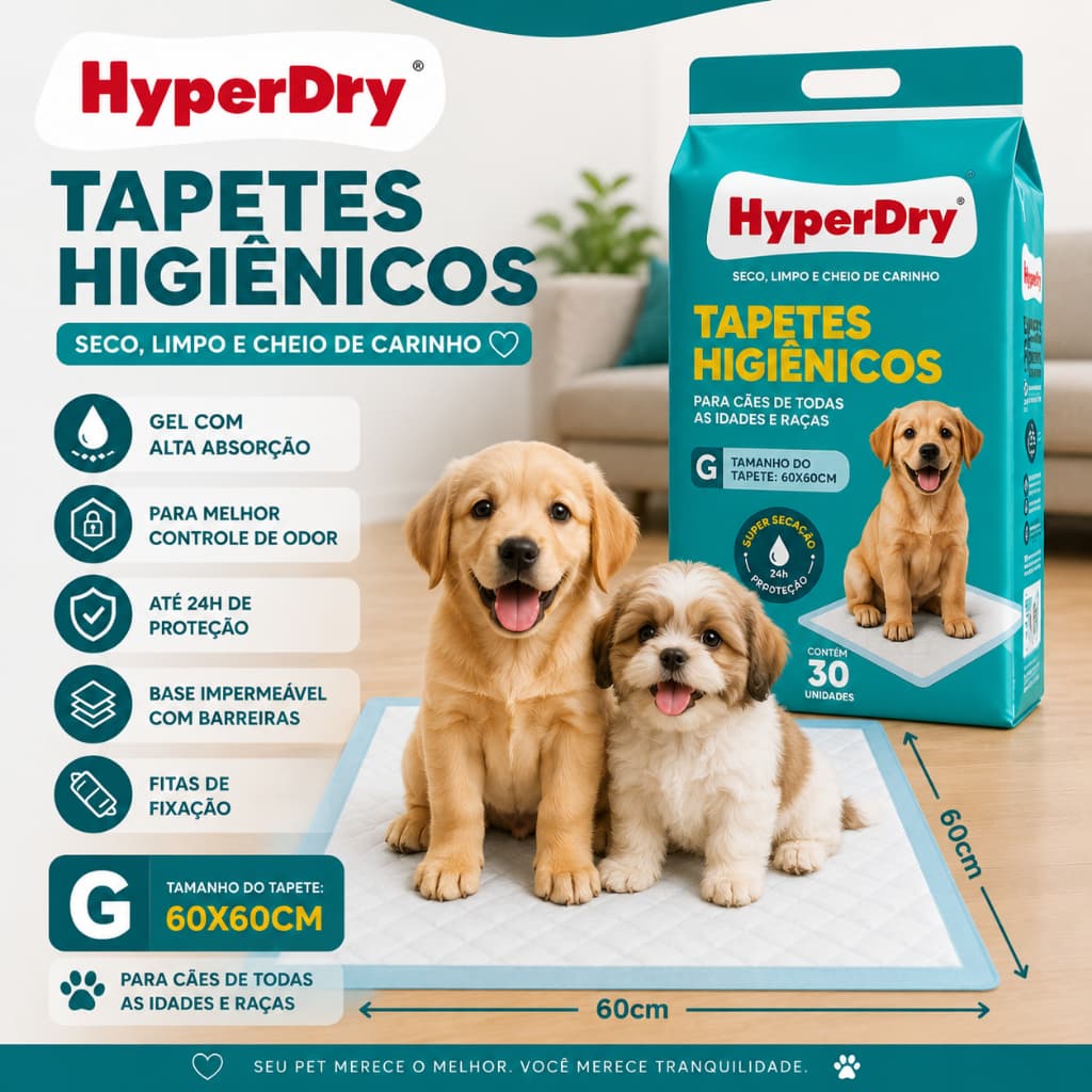 Tapete Higiênico Cão Pet 60x60 Pacote Duplo 60 Unidades Alta Absorção Envio Rápido