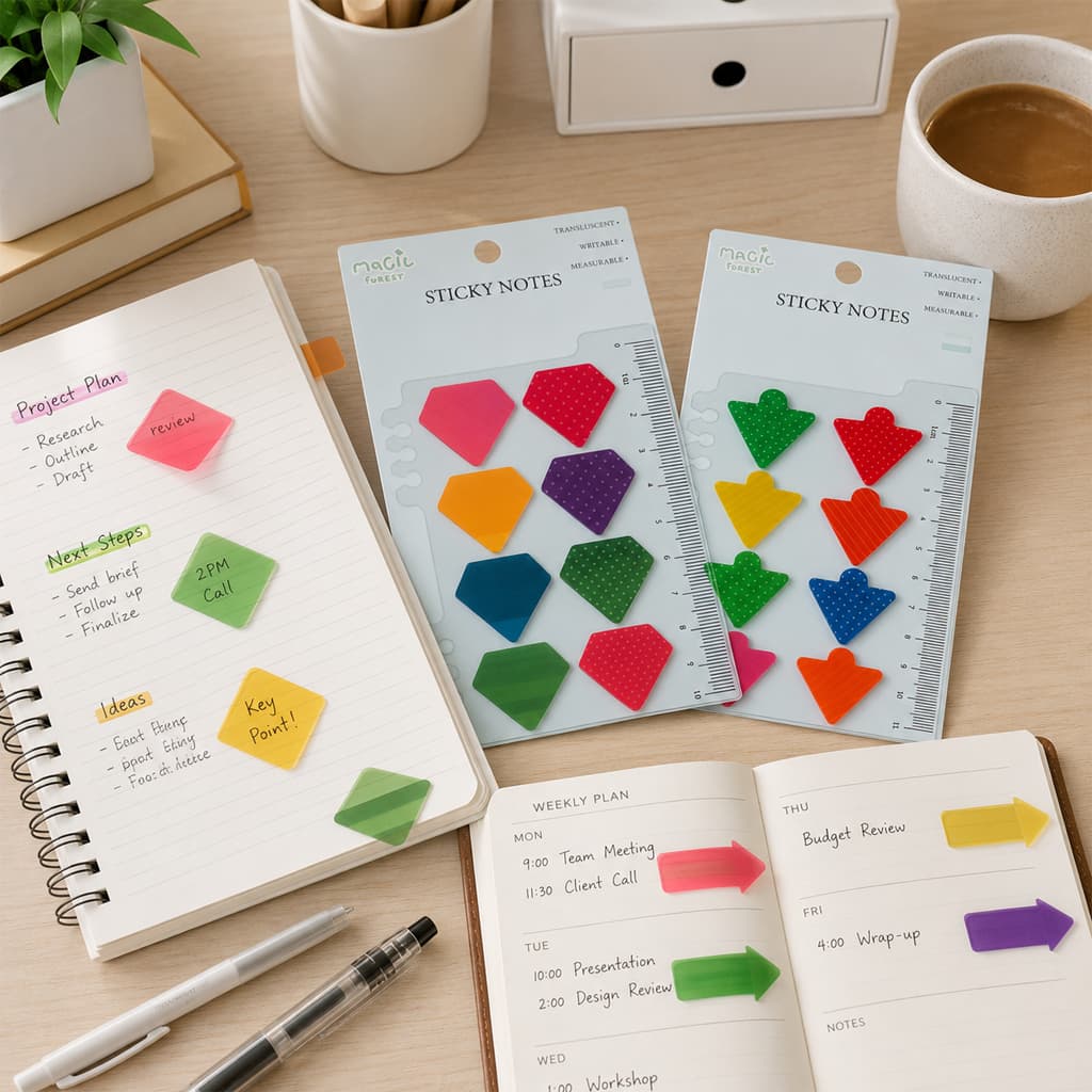 Kit Post-it Transparente Escrevível + Régua Papelaria Criativa