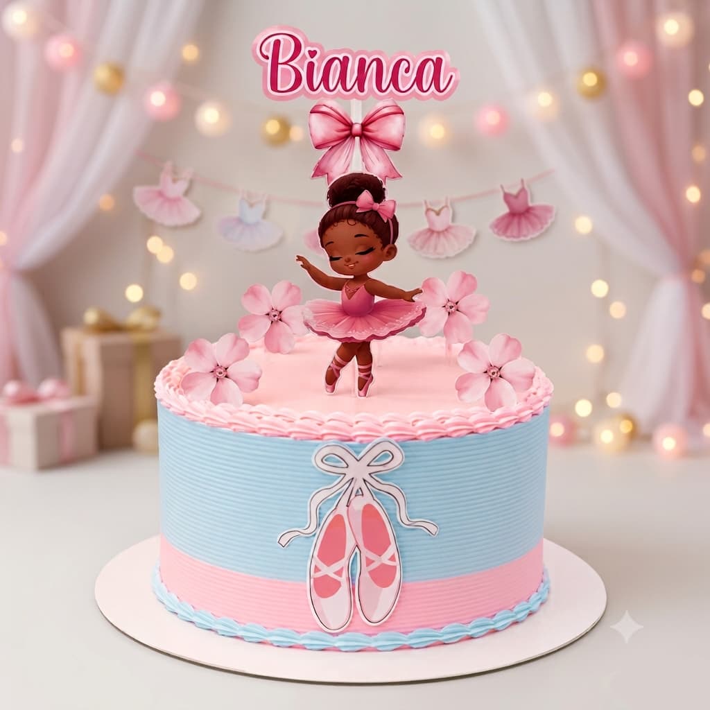 Topo de Bolo Bailarina Personalizado | Nome + idade | Decoração para Festa Infantil