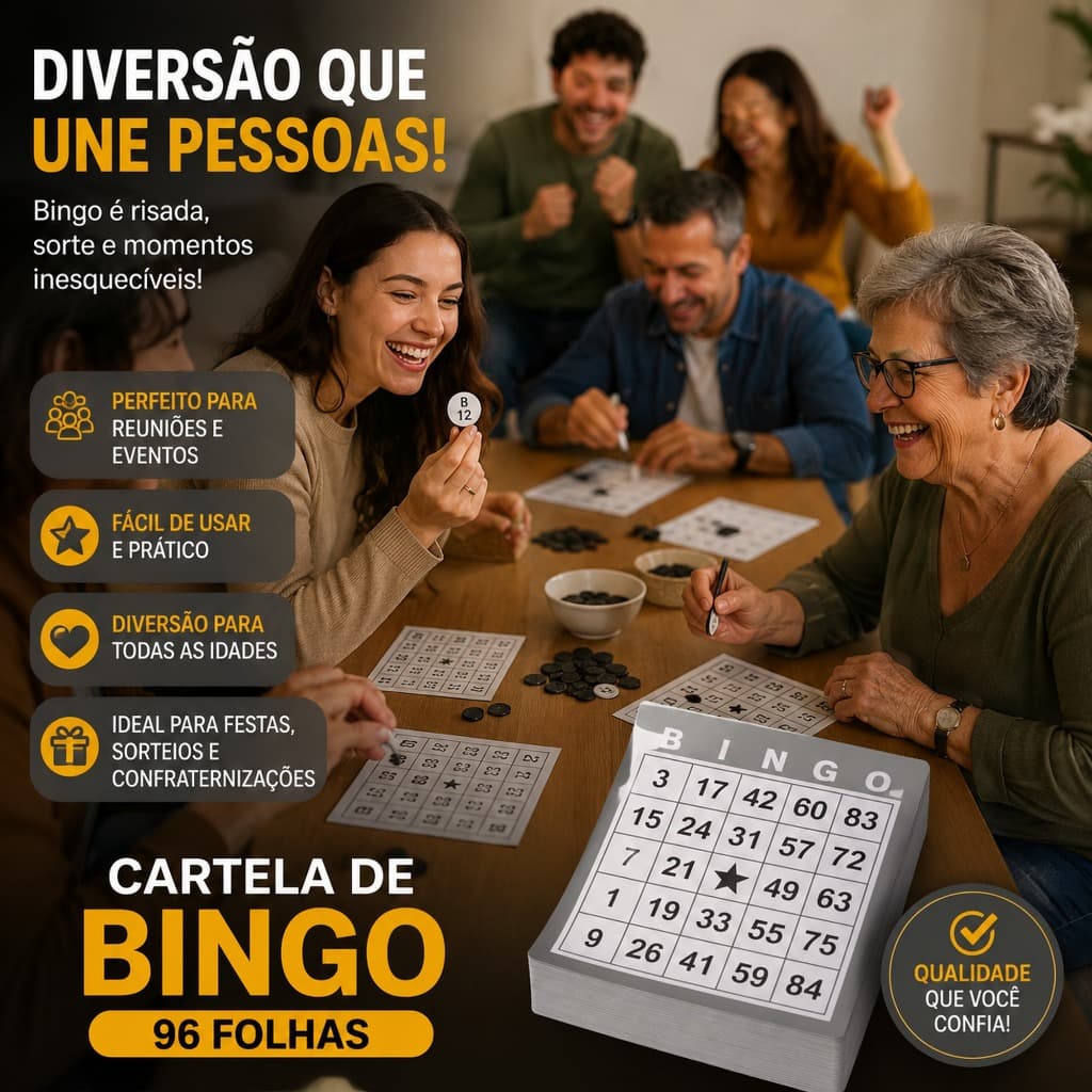 Cartela De Bingo 96 Folhas Numeradas Jogo Tradicional Festas Eventos
