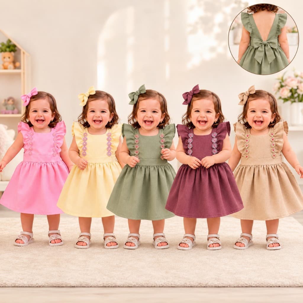 Vestido Infantil Laura Baby Poliéster Com Laço Menina Flores