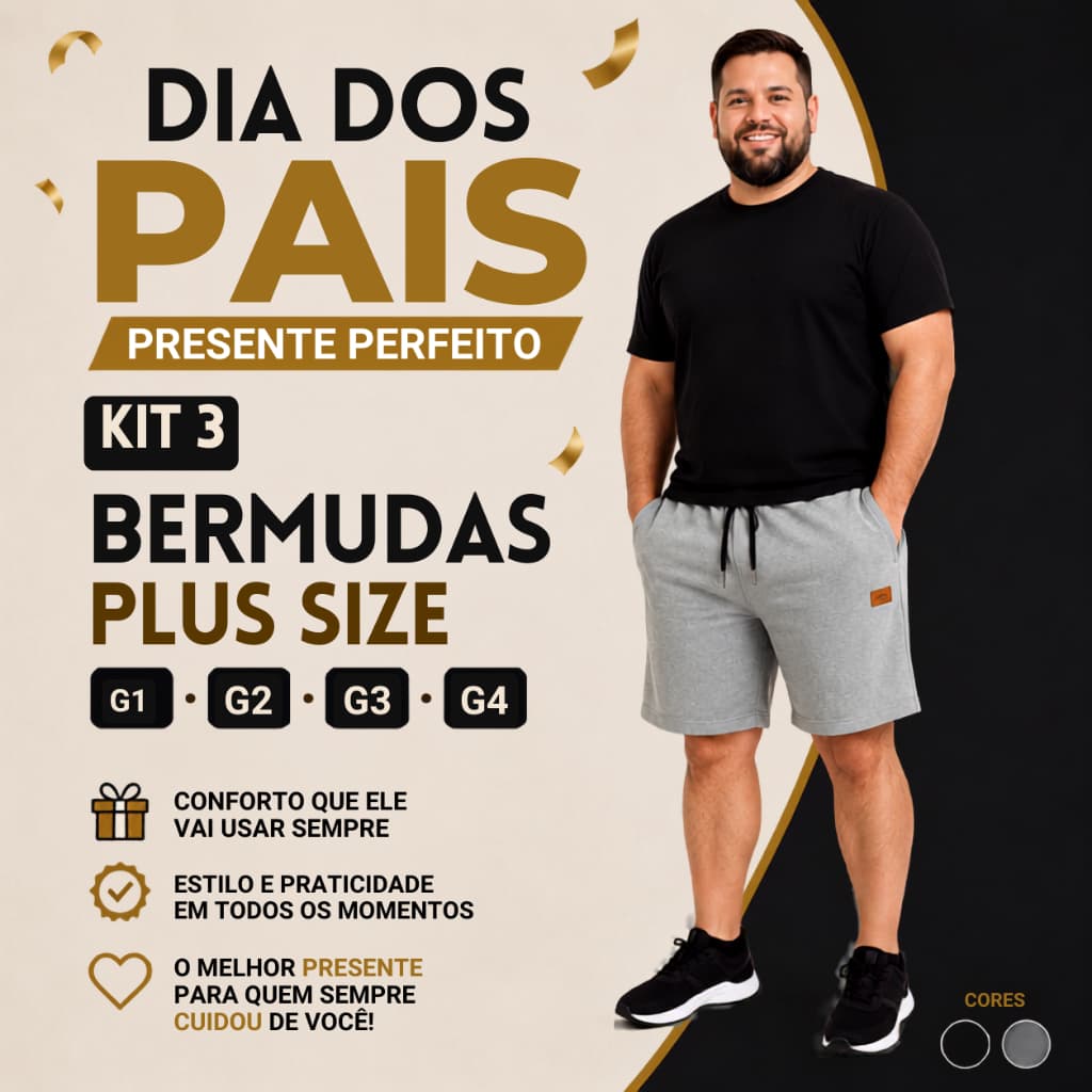 Kit 3 Bermudas Plus Size Masculina Moletinho Premium Com Bolso Cós Elástico Conforto Academia Praia Casual