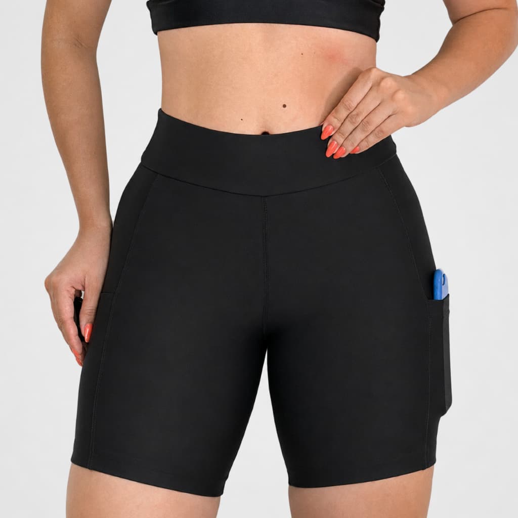 Short Legging Feminino Cintura Alta Com Bolso Lateral Bermuda Fitness Academia Treino
