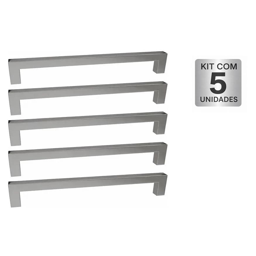 Kit 5 Puxadores Rezzo Il811 Inox Polido 192mm Alça Moveis Gaveta Porta Cozinha