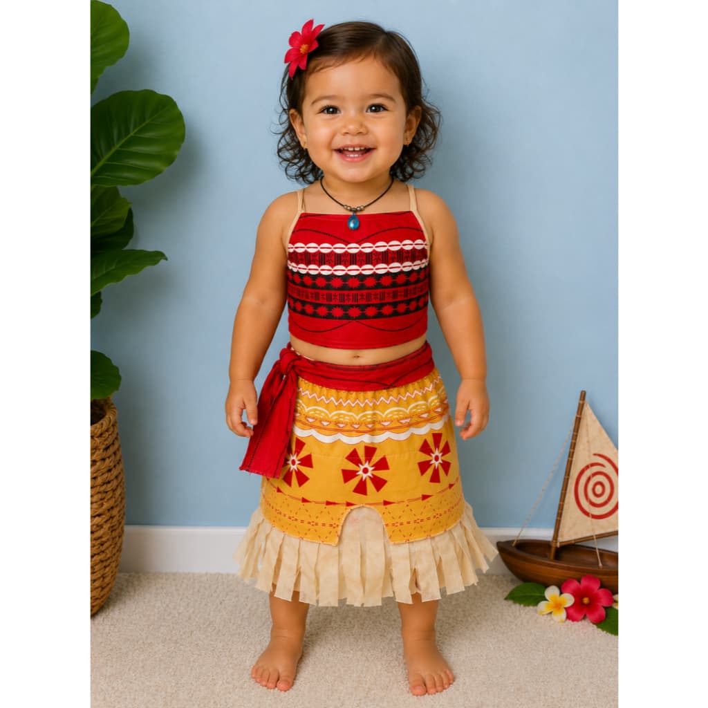 Fantasia Infantil Princesa Moana Com Colar Roupa Blusa e Saia