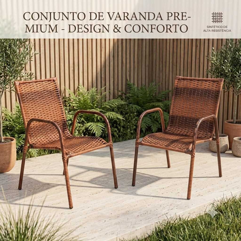 Kit De 2 Cadeiras De Àrea Varanda Junco Fibra Sintética Reforçada