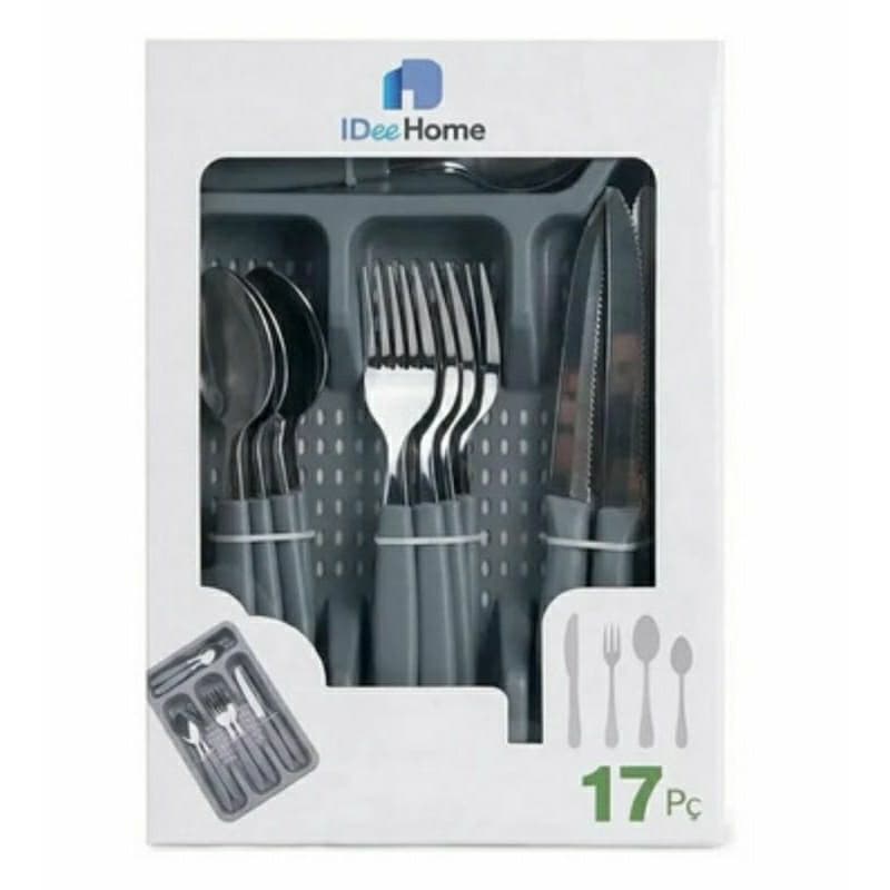 Faqueiro 25 Peças com Organizador de Gaveta – Talheres em Aço Inox com Cabo Preto