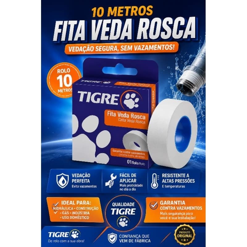 Fita Veda Rosca Teflon (teflon) - 10 metros - tigre