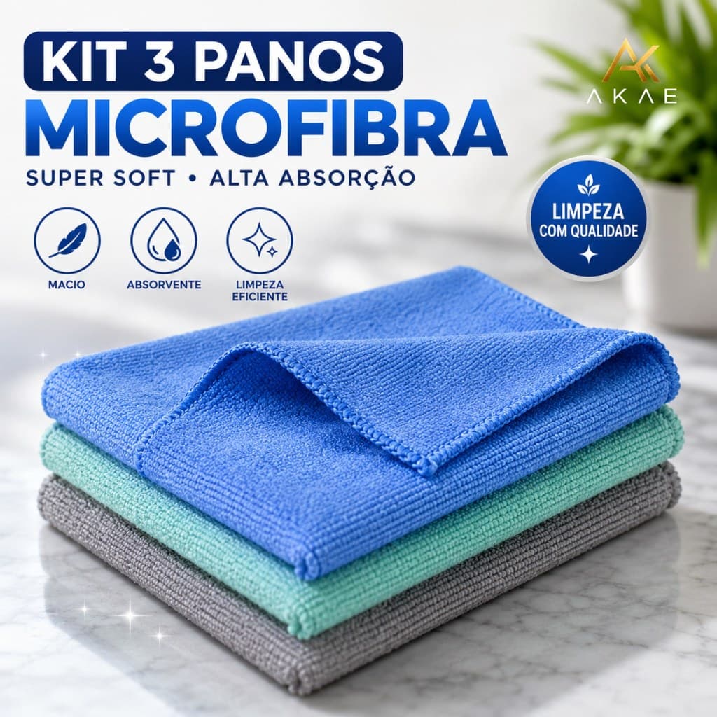Kit 3 Panos Microfibra Multiuso Limpeza Antirrisco Pano que nao risca Vidros Casa Carro Móveis