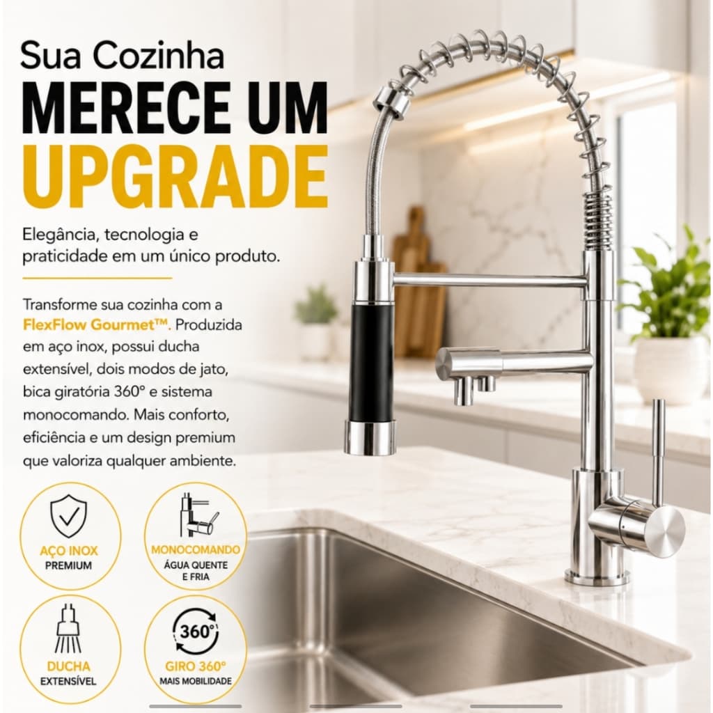 Torneira Monocomando com Ducha Extensível 51,5 cm