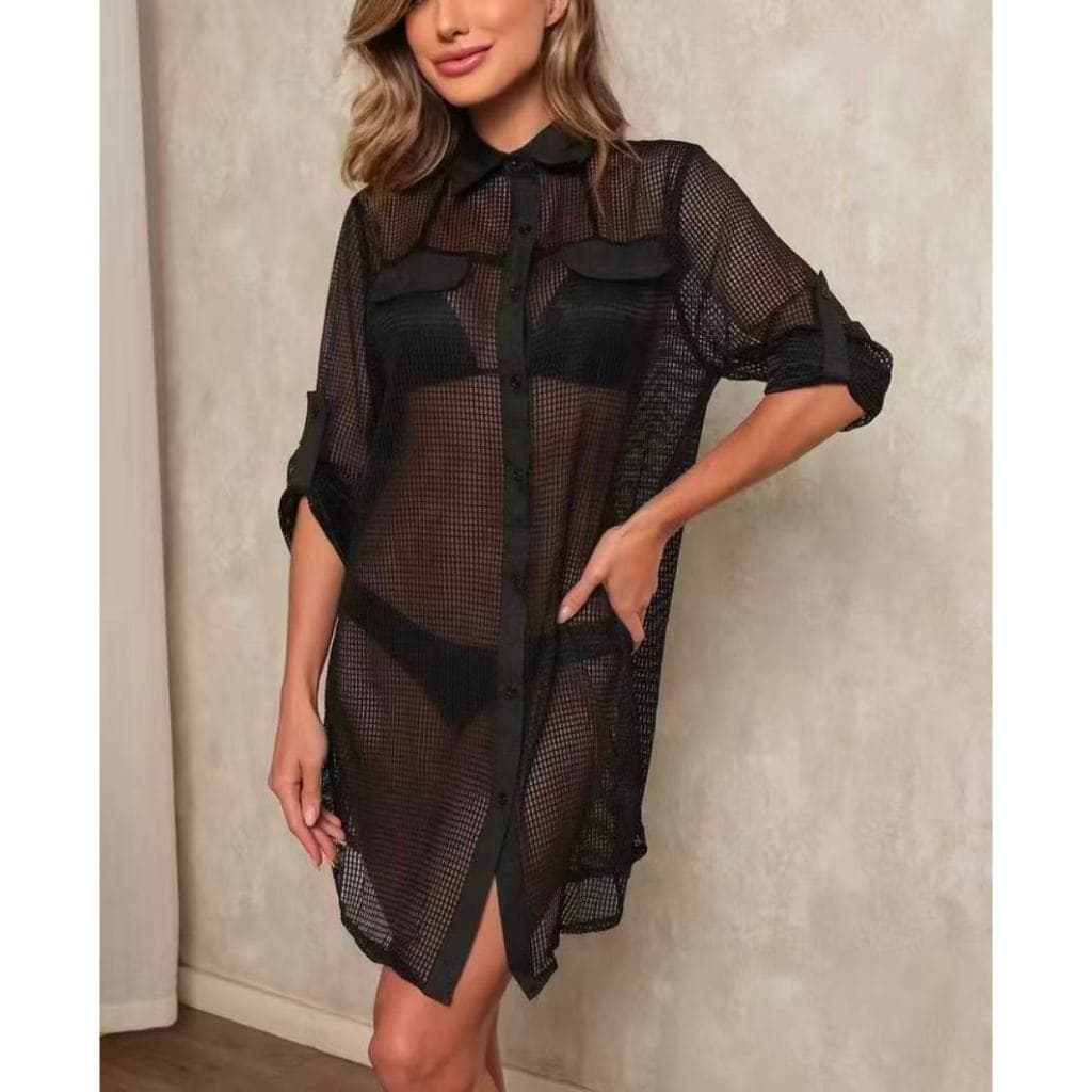 Saida de praia De Manga Longa, Camisão Saida de praia Manga Longa, Chemise Moda Praia Moda Verão-1850