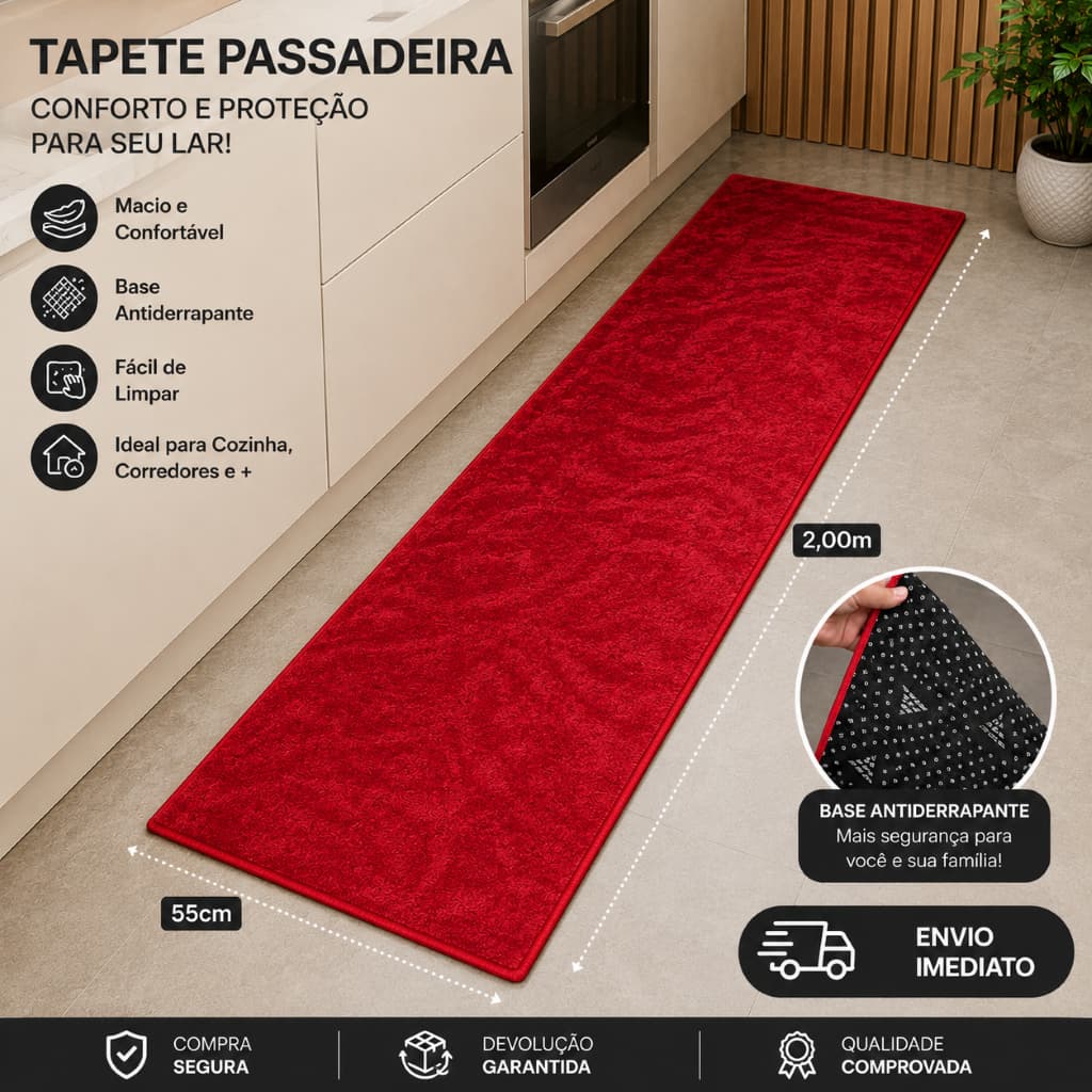 Passadeira 55cm x 2mm, Antiderrapante Envio imediato Lindo e pratico para seu Lar