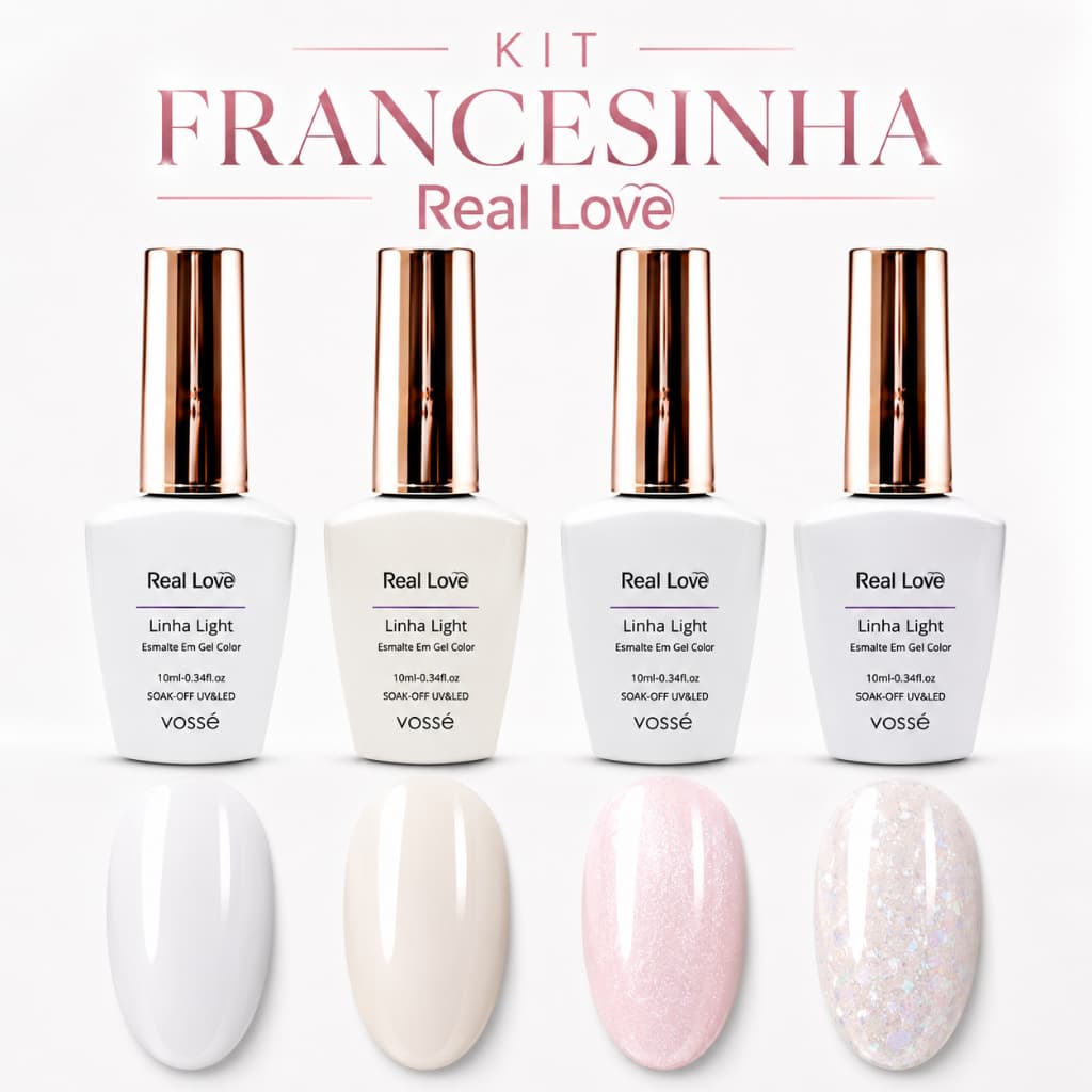 Kit Esmalte em Gel Francesinha Real Love 4 Cores 10ml Linha Light UV/LED