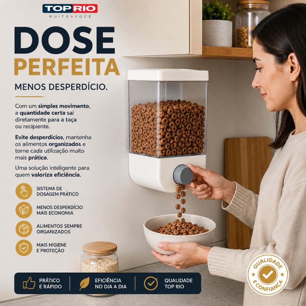 Dispenser de Cereais Suspenso 1500ml Organizador Multiuso para Alimentos Secos Grãos Arroz Feijão Granola Aveia