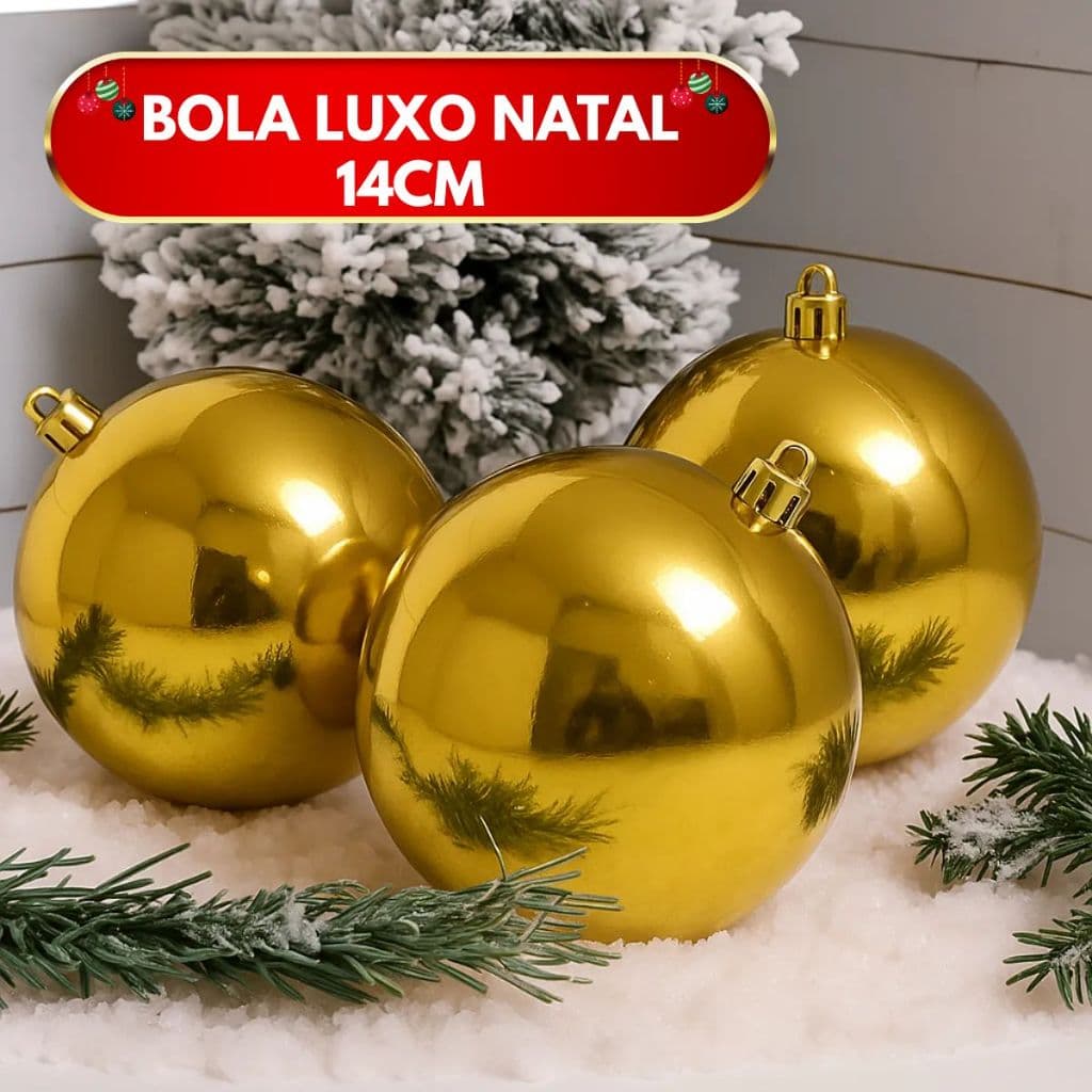 Kit Bolas Douradas Natal 14cm Luxo Lisa Grande Decoração Enfeite Árvores Natalinas Premium
