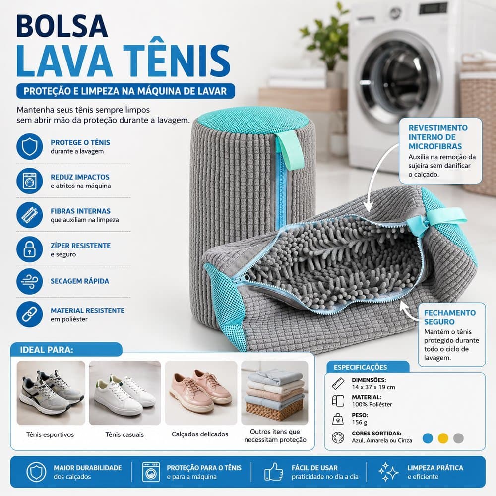 Bolsa saco lavar tenis maquina limpeza segura com ziper