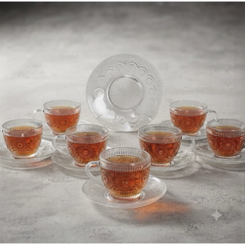 Jogo Dumiat 6 Xícaras com Pires em Vidro Parede Dupla 220ml para Café e Chá.