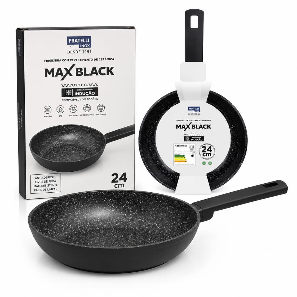 Frigideira Cerâmica Fratelli Max Black 24cm Antiaderente com Fundo de Indução Livre de PFOA Preta
