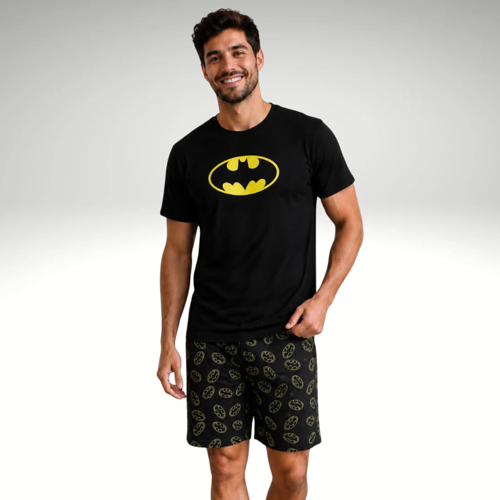 Pijama Masculino Verão Super Heróis Malha Confortável Manga Curta e Short Promoção