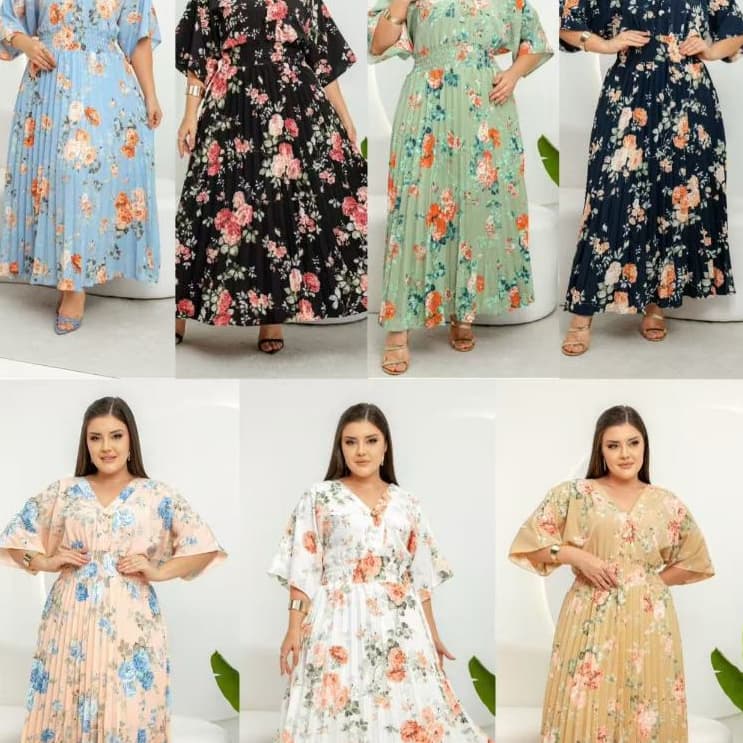 Vestido Plissado Estampadp Tamanho Único Manga Meia Manga Moda Feminina