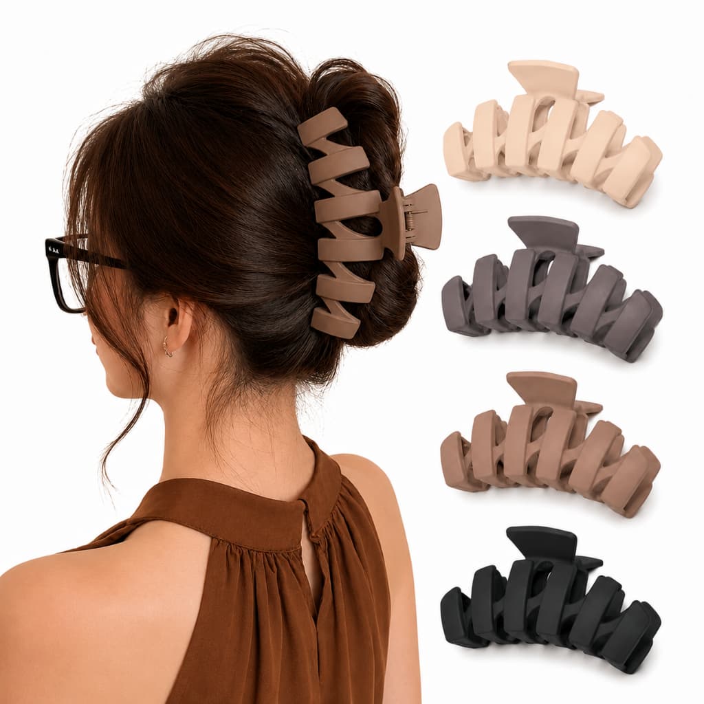 Kit 4 Presilhas Piranha de Cabelo Garra Coreana Grande 13cm Fosca Cores Neutras para Coque e Penteados