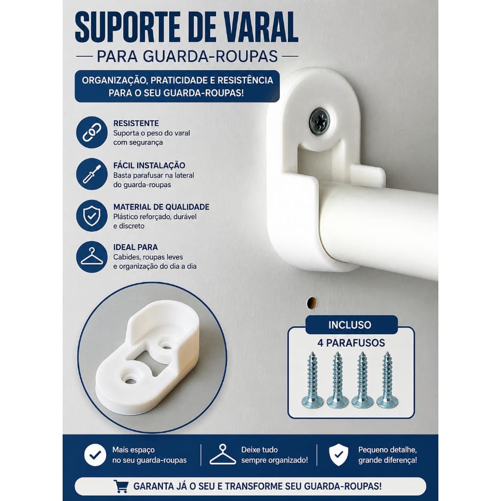 SUPORTE PARA GUARDA ROUPA SUPORTE COM PARAFUSO