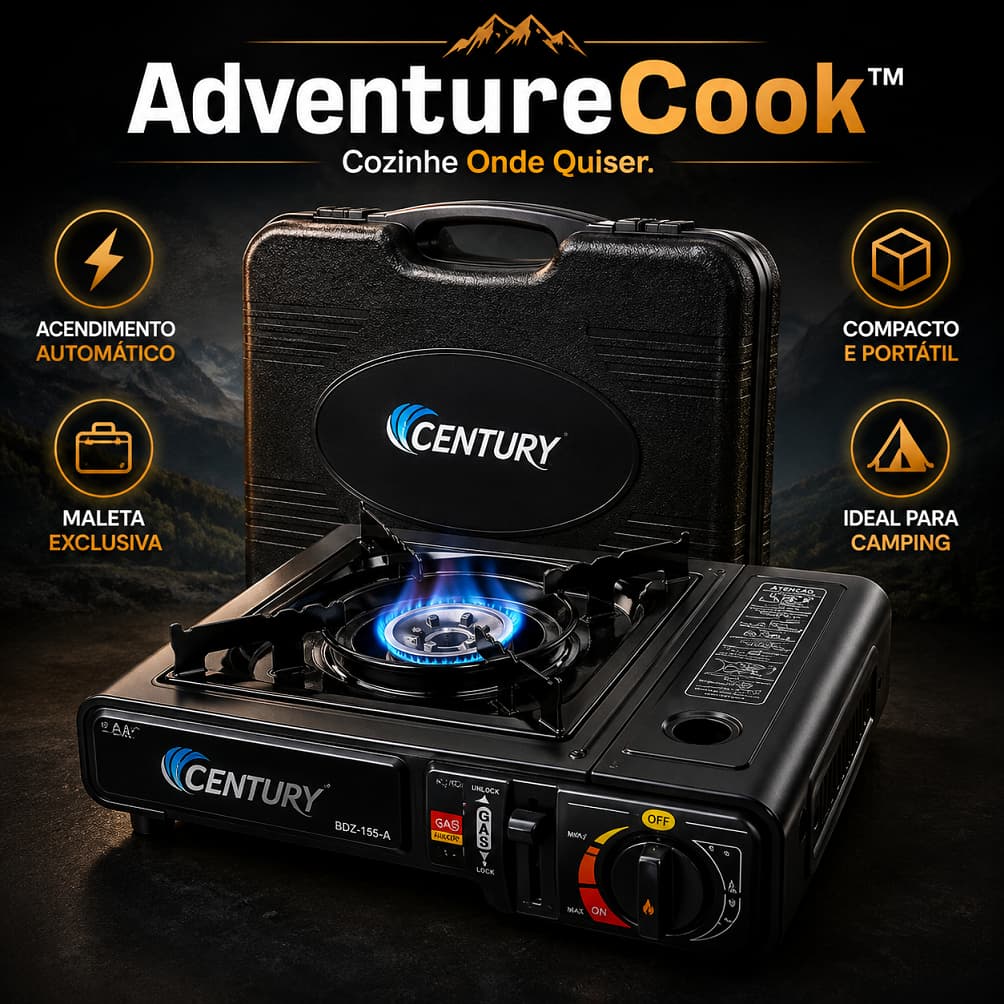 Fogareiro Portátil a Gás Camping com Maleta Acendimento Automático Churrasco Cozinha AdventureCook™