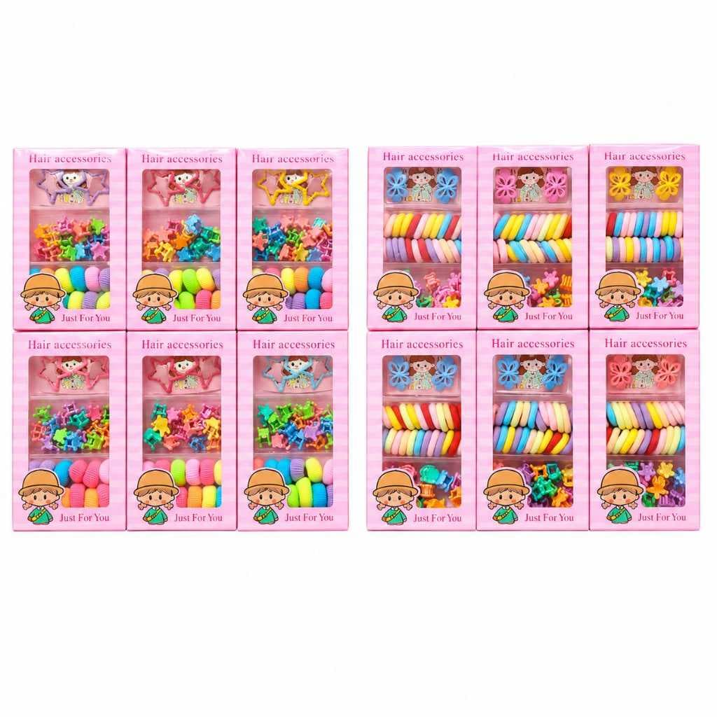 Kit 12 Caixinhas Acessorios de Cabelo Infantil Completo com Xuxinhas, Mini Piranhas e Presilhas Coloridas