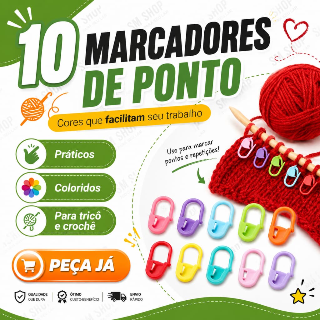 10 Marcadores De Ponto Cadeado Alfinete Tricô Crochê Plástico Coloridos Envio Rapido