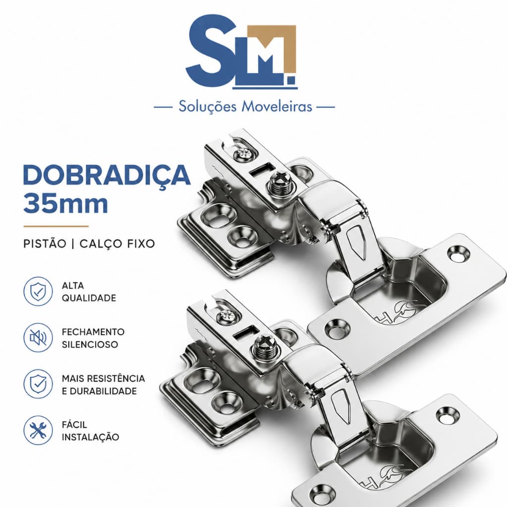Kit Dobradiças com amortecedor 35mm PARA MÓVEIS EM GERAL